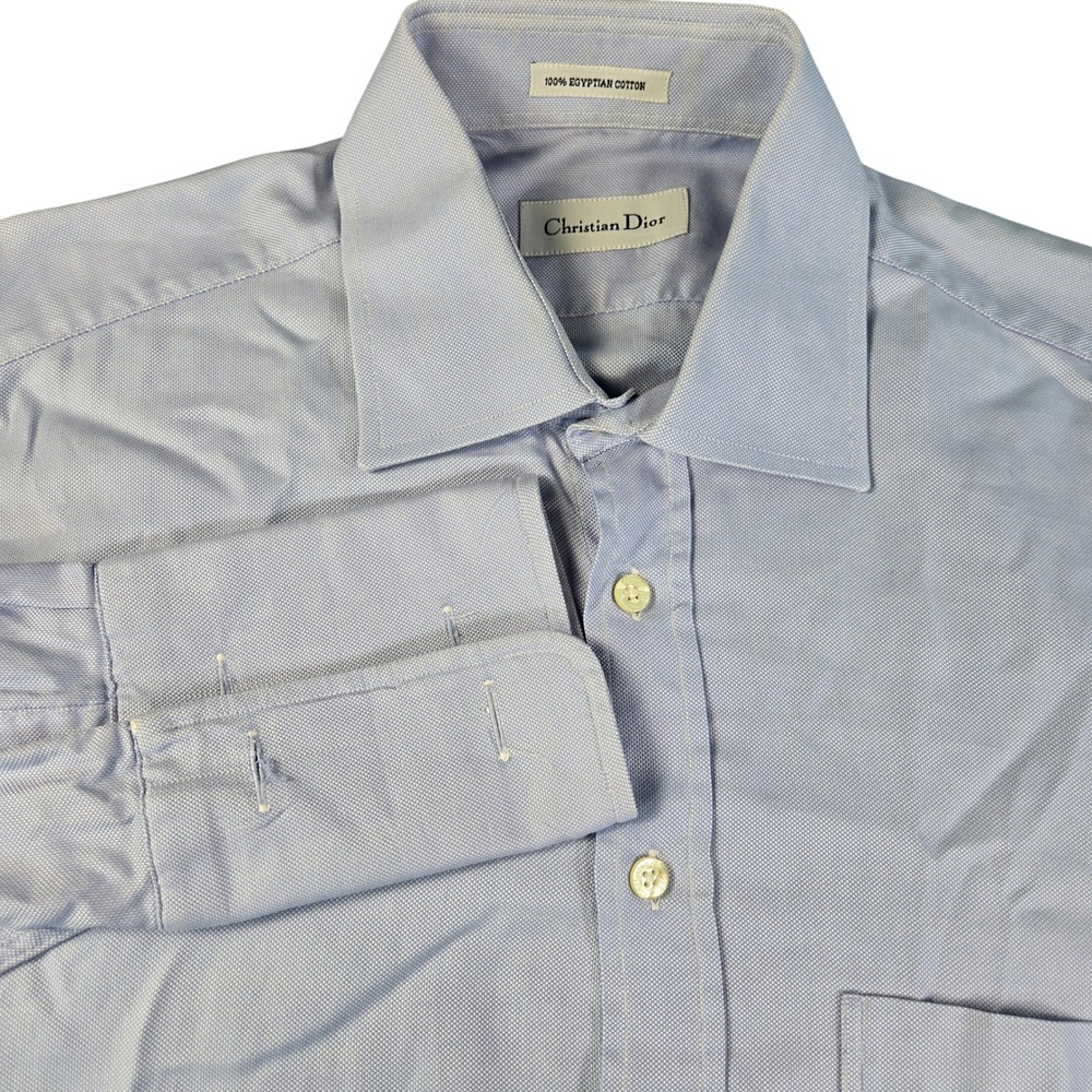 Christian Dior Men's 16 2/3 Blue Egyptian Cotton French Cuff Dress Shirt 0151